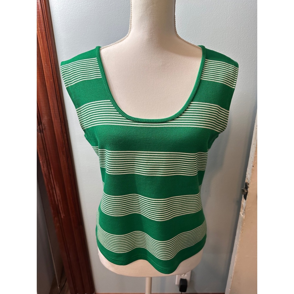 Bishop + Young Anthropologie green White Striped Sleeveless Knit Tank Top Large
